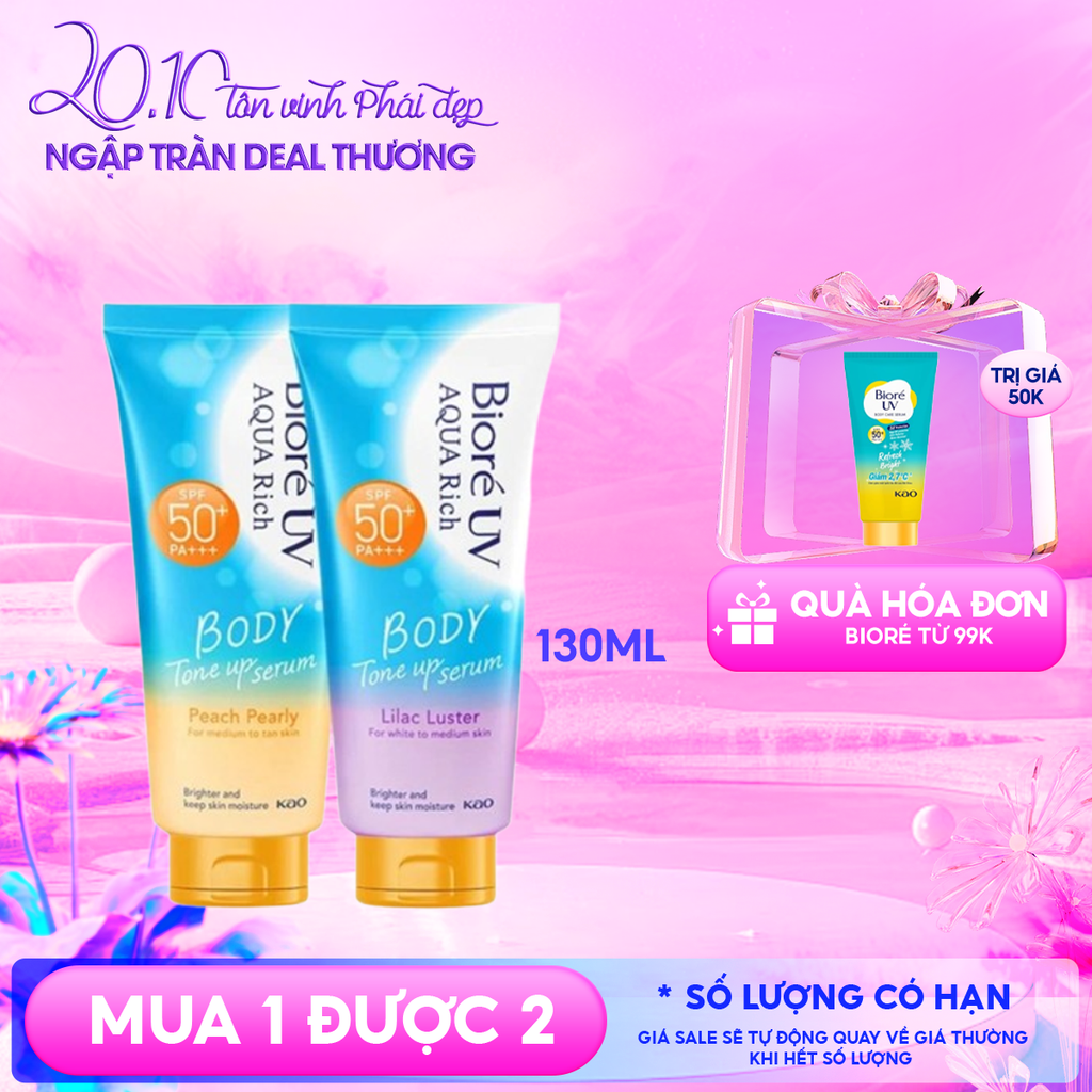 Serum Chống Nắng Dưỡng Thể Bioré Nâng Tông UV Aqua Rich Body Tone Up Serum SPF50+/PA+++ 130ml