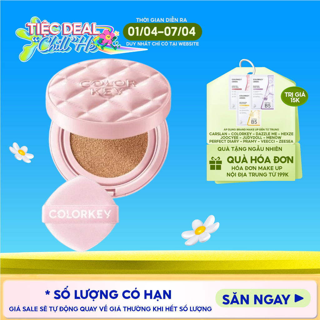 Cushion Chống Nắng Colorkey Mỏng Nhẹ, Bền Lâu Long Lasting Flawless Brightening Cushion Cream SPF50+ PA++++ 11g