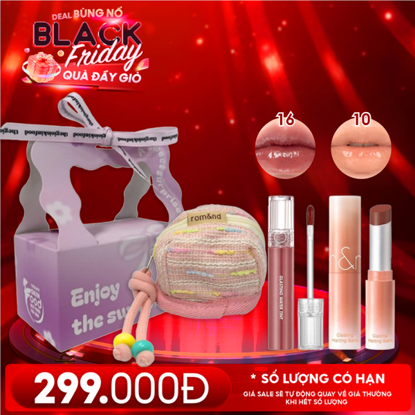  Combo Quà Tặng 20/11: Son Tint Nước Romand Glasting Water Tint + Son Dưỡng Có Màu Romand Glasting Melting Balm + Túi Đựng Airpods + Túi Quà 