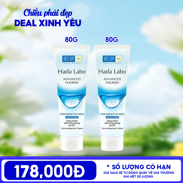  Combo 2 Sản Phẩm Hada Labo Sữa Rửa Mặt Hada Labo Dưỡng Ẩm Cho Da Nhạy Cảm Advanced Nourish For Sensitive Skin Cleanser 80g 