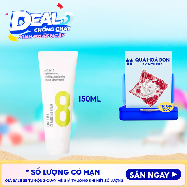  Sữa Rửa Mặt B.O.M Tạo Bọt Chiết Xuất 8 Loại Trà Eight Tea Cleansing Foam 150ml 