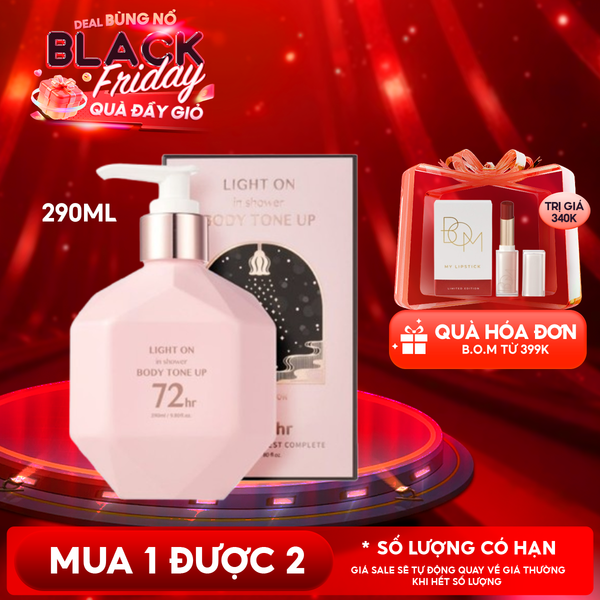 Sữa Dưỡng Thể B.O.M Nâng Tông 72h Trắng Da, Mềm Mịn Light On In Shower Body Tone Up 290ml 