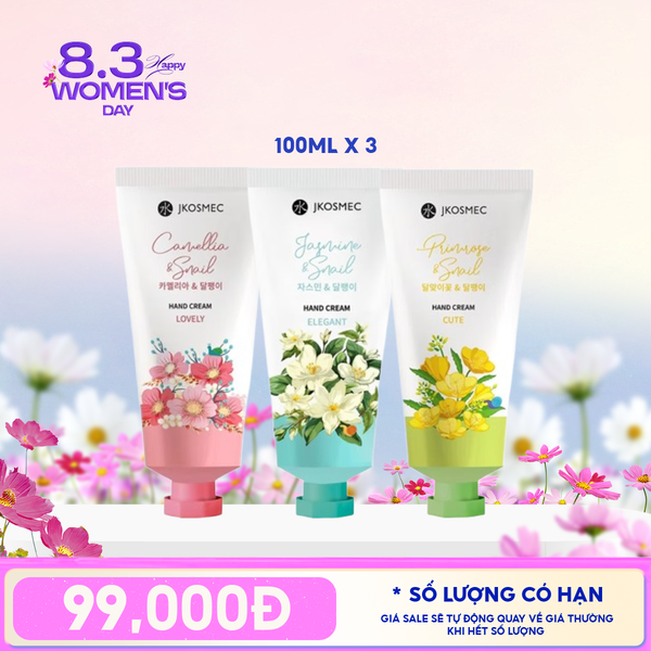  Combo 3 Tuýp: Kem Dưỡng Da Tay Jkosmec Cấp Ẩm Hương Hoa Hand Cream 100ml 