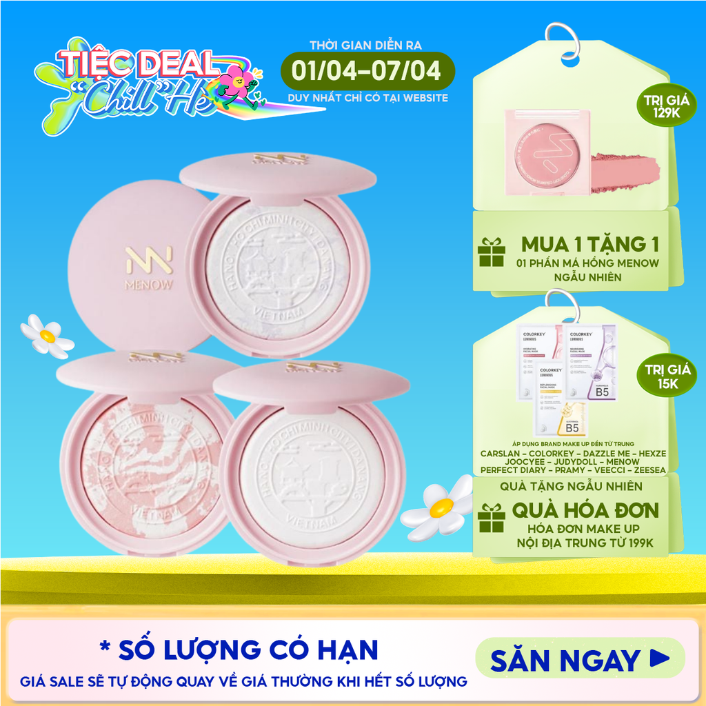 [Vietnam Edition] Phấn Phủ Nén MENOW Mỏng Nhẹ Tự Nhiên Clear Radiant Pressed Powder 7g