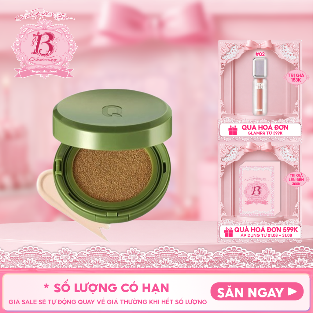 Phấn Nước GLAMRR Q Kiềm Dầu, Che Phủ Cao Vegan Super Cover Cushion SPF50+/PA+++