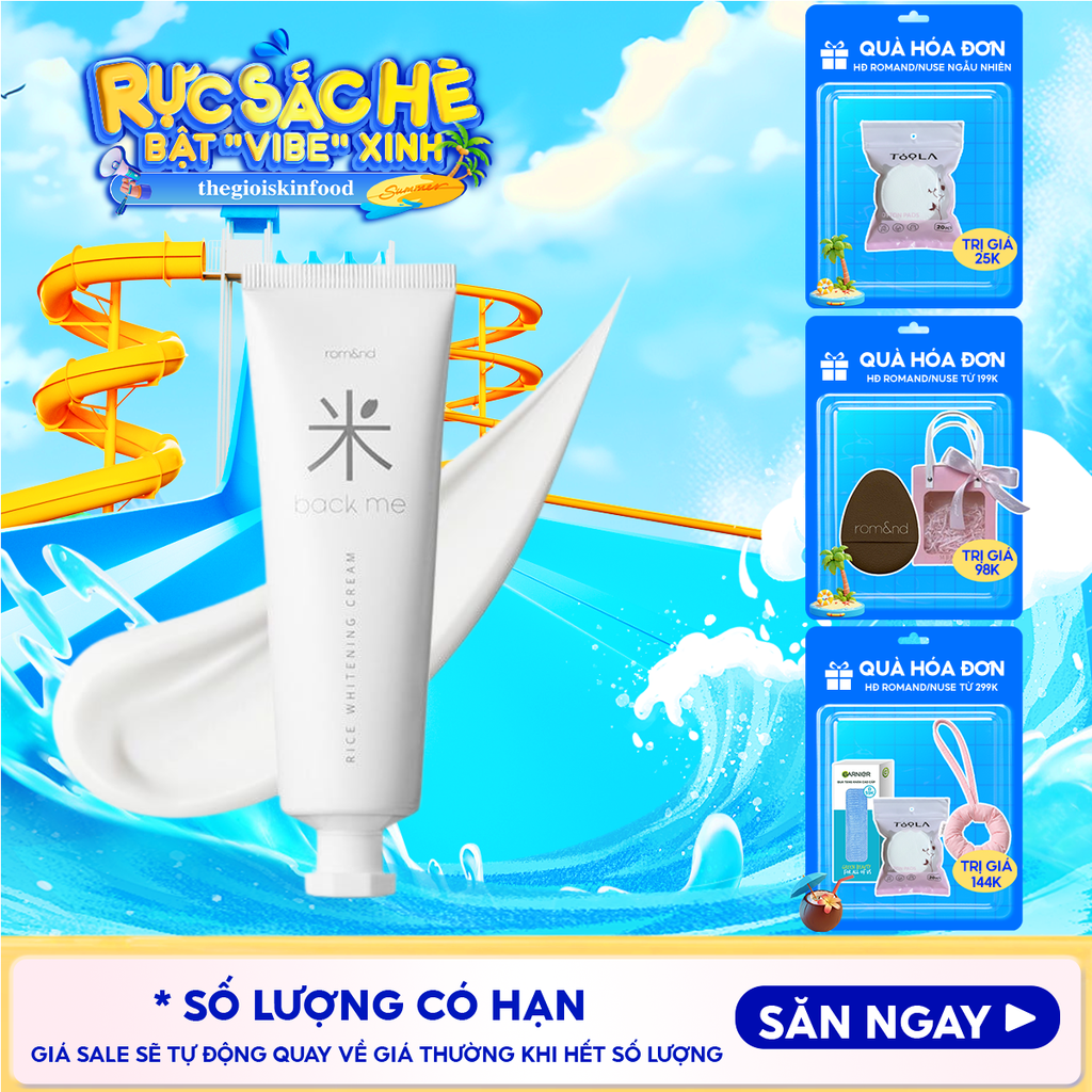 Kem Gạo Dưỡng Ẩm Romand Hỗ Trợ Giảm Tàn Nhang, Làm Sáng Da, Nâng Tông Back Me Rice Whitening Cream 50ml