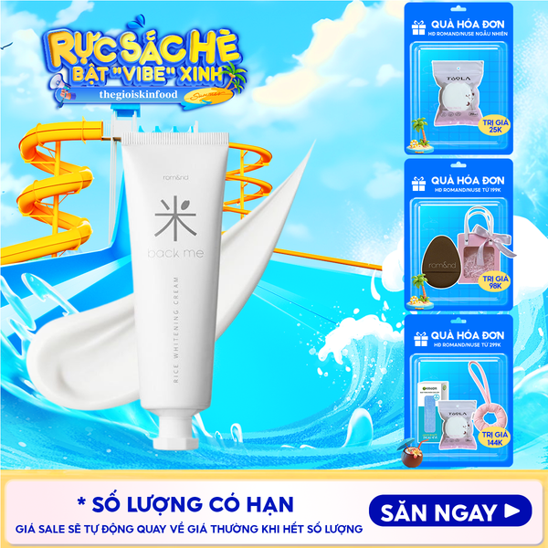  Kem Gạo Dưỡng Ẩm Romand Hỗ Trợ Giảm Tàn Nhang, Làm Sáng Da, Nâng Tông Back Me Rice Whitening Cream 50ml 