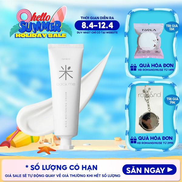  Kem Gạo Dưỡng Ẩm Romand Hỗ Trợ Giảm Tàn Nhang, Làm Sáng Da, Nâng Tông Back Me Rice Whitening Cream 50ml 