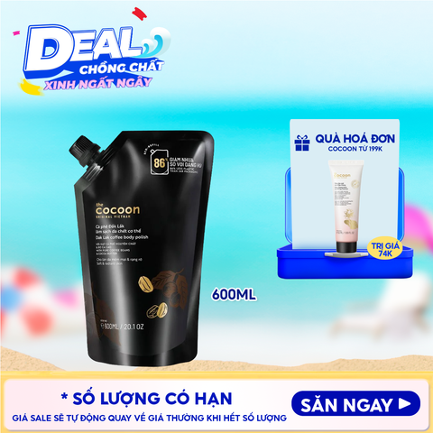 [Túi 600ml] Tẩy Da Chết Body Cocoon Làm Đều Màu Da Và Dưỡng Mịn Da Chiết Xuất Cà Phê Dak Lak Coffee Body Polish