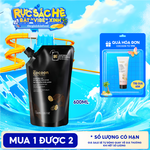  [Túi 600ml] Tẩy Da Chết Body Cocoon Làm Đều Màu Da Và Dưỡng Mịn Da Chiết Xuất Cà Phê Dak Lak Coffee Body Polish 