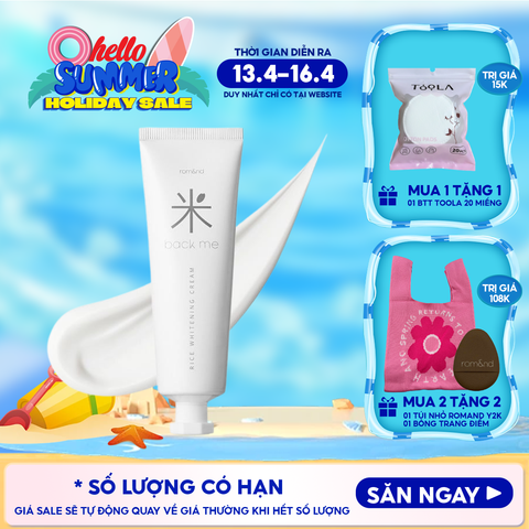 Kem Gạo Dưỡng Ẩm Romand Hỗ Trợ Giảm Tàn Nhang, Làm Sáng Da, Nâng Tông Back Me Rice Whitening Cream 50ml