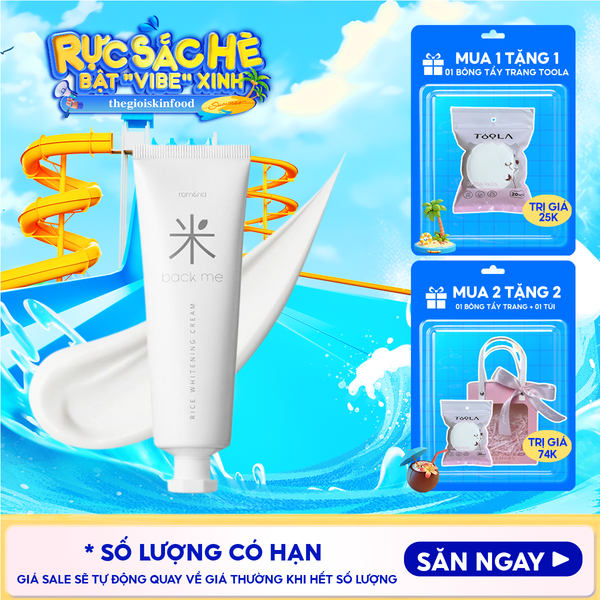  Kem Gạo Dưỡng Ẩm Romand Hỗ Trợ Giảm Tàn Nhang, Làm Sáng Da, Nâng Tông Back Me Rice Whitening Cream 50ml 