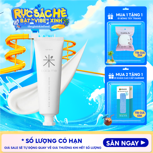  Kem Gạo Dưỡng Ẩm Romand Hỗ Trợ Giảm Tàn Nhang, Làm Sáng Da, Nâng Tông Back Me Rice Whitening Cream 50ml 