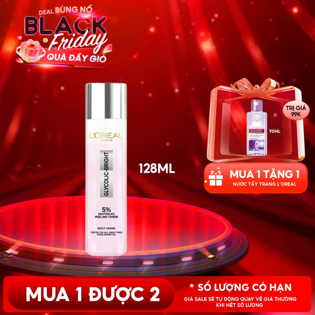Nước Dưỡng L'oreal Hỗ Trợ Làm Sáng Da Glycolic - Bright Glowing Peeling Toner 128ml