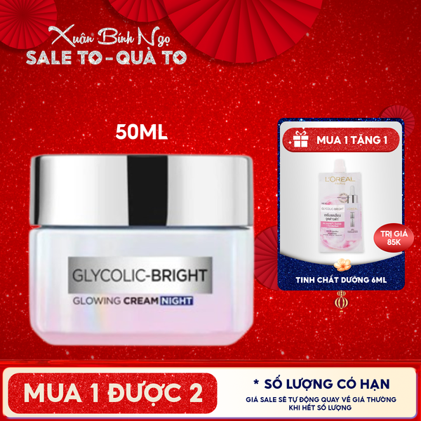  Kem Dưỡng Da L'Oreal Hỗ Trợ Mờ Thâm Nám Ban Đêm Glycolic Bright Glowing Cream Night 50ml 