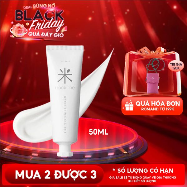  Kem Gạo Dưỡng Ẩm Romand Hỗ Trợ Giảm Tàn Nhang, Làm Sáng Da, Nâng Tông Back Me Rice Whitening Cream 50ml 