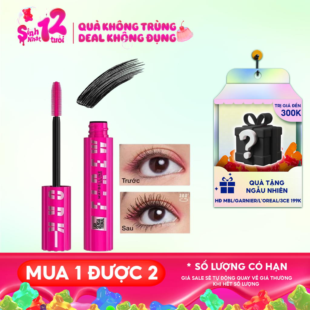 Mascara Maybelline Chuốt Mi Cong Dài, Tỏa Mi 360 Độ Mascara Firework Lash Sensational Waterproof 8.75ml