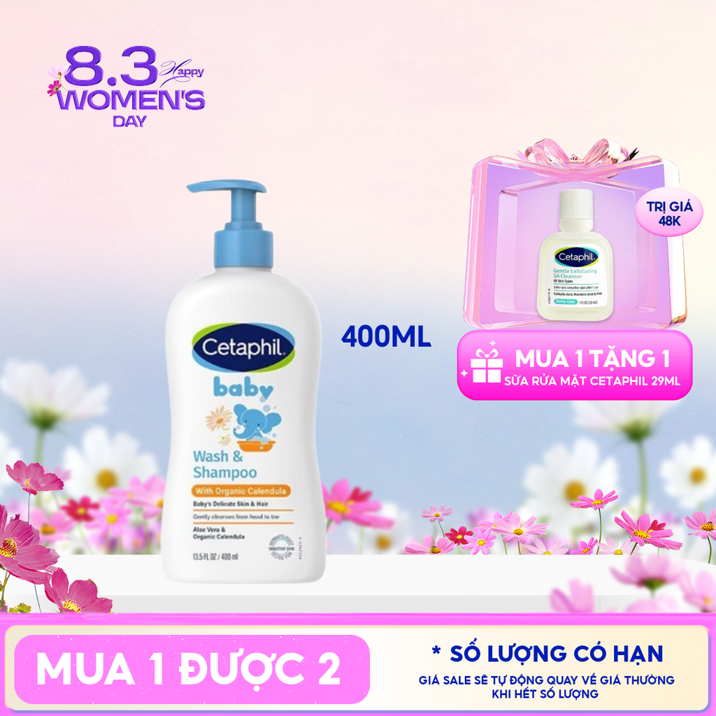 Sữa Tắm Gội Dịu Nhẹ Cho Bé Cetaphil Baby Wash & Shampoo With Organic Calendula 400ml