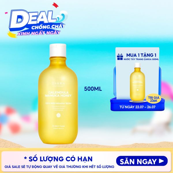  Nước Tẩy Trang Zakka Naturals Hoa Cúc Dịu Nhẹ Dành Cho Da Nhạy Cảm Calendula & Manuka Honey Ultra Mild Micellar Water 500ml 