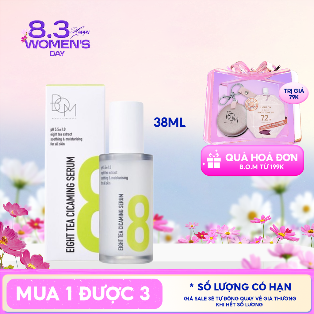 Serum B.O.M Tinh Chất Cấp Ẩm, Hỗ Trợ Phục Hồi Da Chuyên Sâu Chiết Xuất Rau Má Và Trà Eight Tea Cicaming Serum 38ml