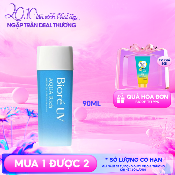  Kem Chống Nắng Dạng Gel Bioré Dưỡng Ẩm UV Aqua Rich Watery Gel SPF50+/PA++++ 90ml 