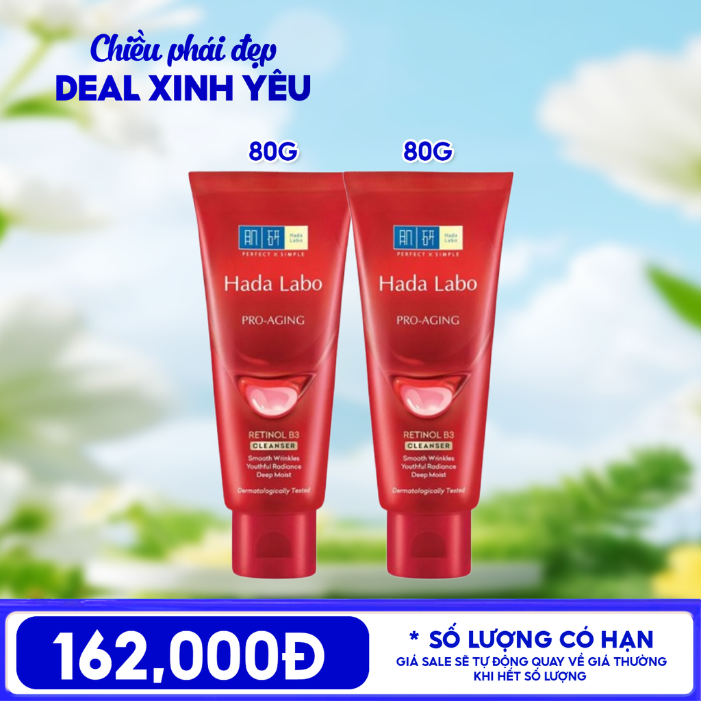 Combo 2 Sản Phẩm Hada Labo Sữa Rửa Mặt Hada Labo Cải Thiện Nếp Nhăn, Lão Hóa Da Pro - Aging Retinol B3 Cleanser 80g