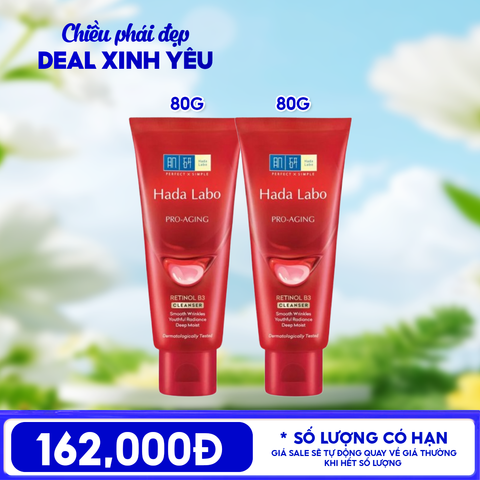Combo 2 Sản Phẩm Hada Labo Sữa Rửa Mặt Hada Labo Cải Thiện Nếp Nhăn, Lão Hóa Da Pro - Aging Retinol B3 Cleanser 80g