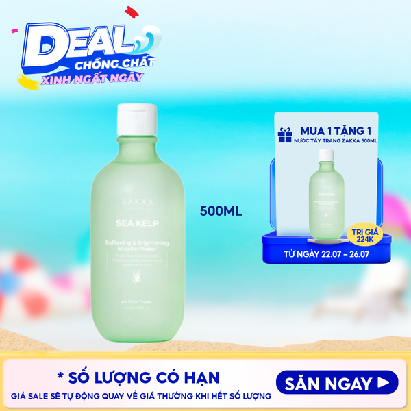  Nước Tẩy Trang Zakka Naturals Tảo Biển, Làm Sạch Dưỡng Ẩm Da  Sea Kelp Softening & Brightening Micellar Water 500ml 