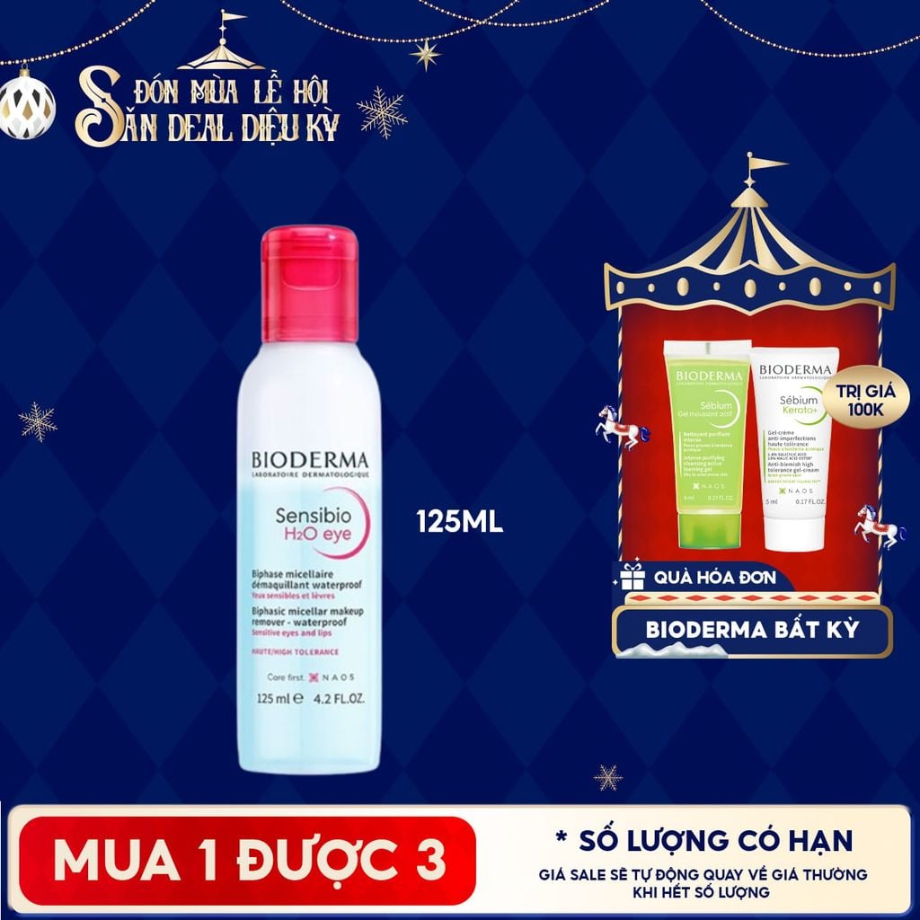 Tẩy Trang Mắt Môi Bioderma Sạch Thoáng, Mềm Mịn Sensibio H2O Eye 125ml