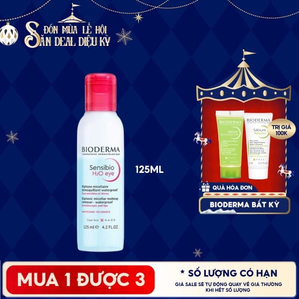  Tẩy Trang Mắt Môi Bioderma Sạch Thoáng, Mềm Mịn Sensibio H2O Eye 125ml 