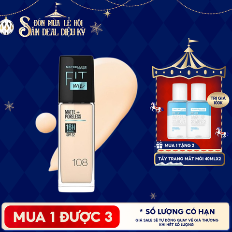  Kem Nền Maybelline Kiềm Dầu, Cho Lớp Nền Mịn Lì Tự Nhiên Fit Me Matte Poreless Foundation 30ml 