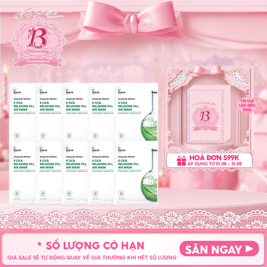 Combo 10 Miếng Mặt Nạ Tinh Chất Cấp Ẩm, Làm Dịu Da Wonjin Ampoule Edition Fill Air Mask 27g