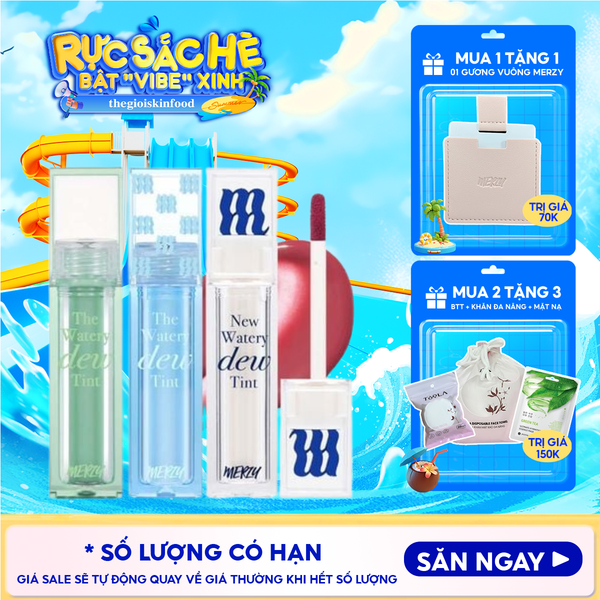  [NEW DEW] Son Tint Bóng Merzy Dạng Thạch, Bền Màu, Lâu Trôi Cho Đôi Môi Căng Mọng, Ẩm Mịn The Watery Dew Tint 