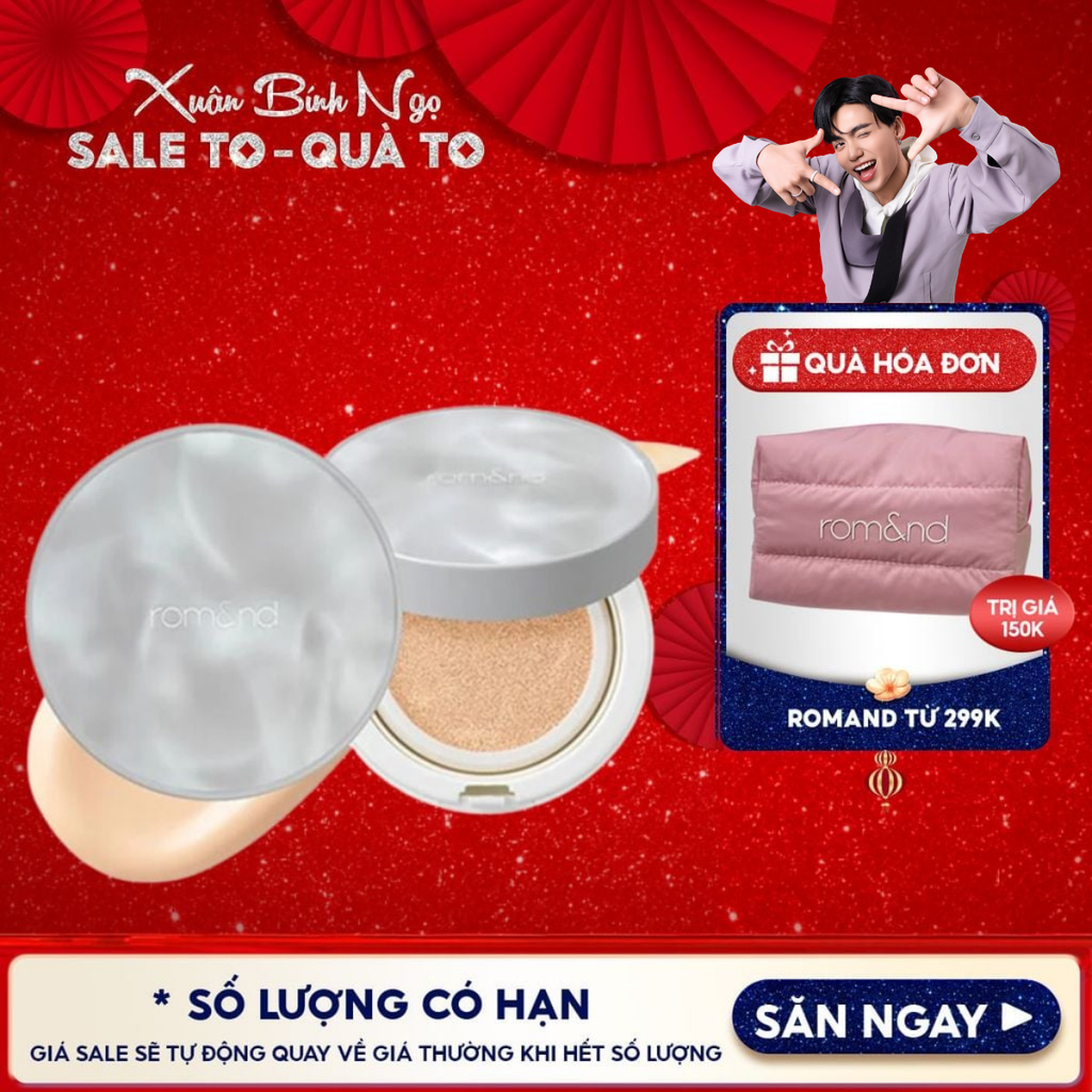 Phấn Nước Romand Che Phủ Tốt, Cho Lớp Nền Bóng Khỏe Clear Cover Cushion SPF50+ PA+++ - Hanbok Project 14g - Màu 03 Beige 23