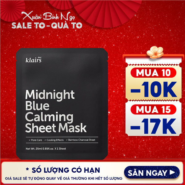  Mặt Nạ Klairs Làm Dịu, Hỗ Trợ Giảm Kích Ứng, Phục Hồi Da Midnight Blue Calming Sheet Mask 25ml 