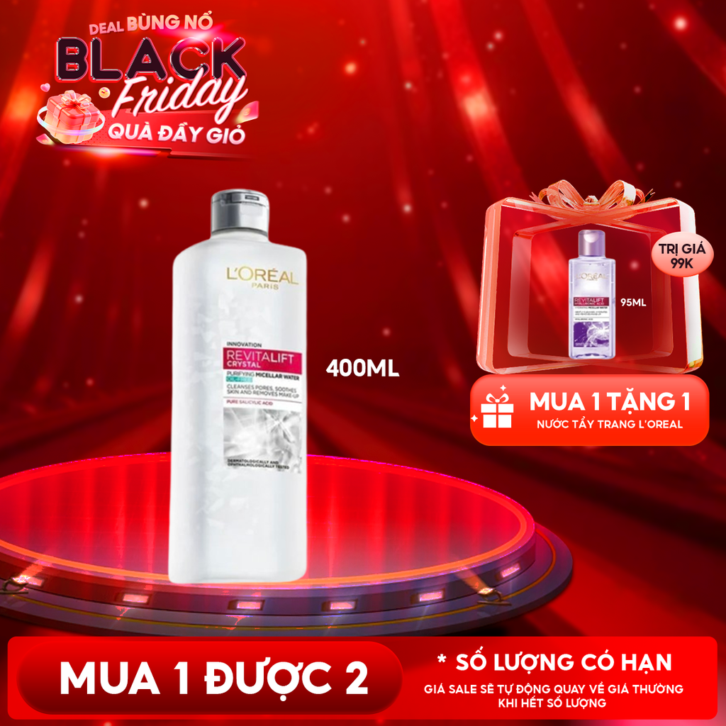 Nước Tẩy Trang L'oreal Làm Sạch Cho Da Dầu Revitalift Crystal Purifying Micellar Water