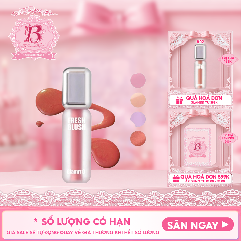 Má Hồng Kem Glamrr Q Căng Bóng Glow Lasting Fresh Blush 3.8g