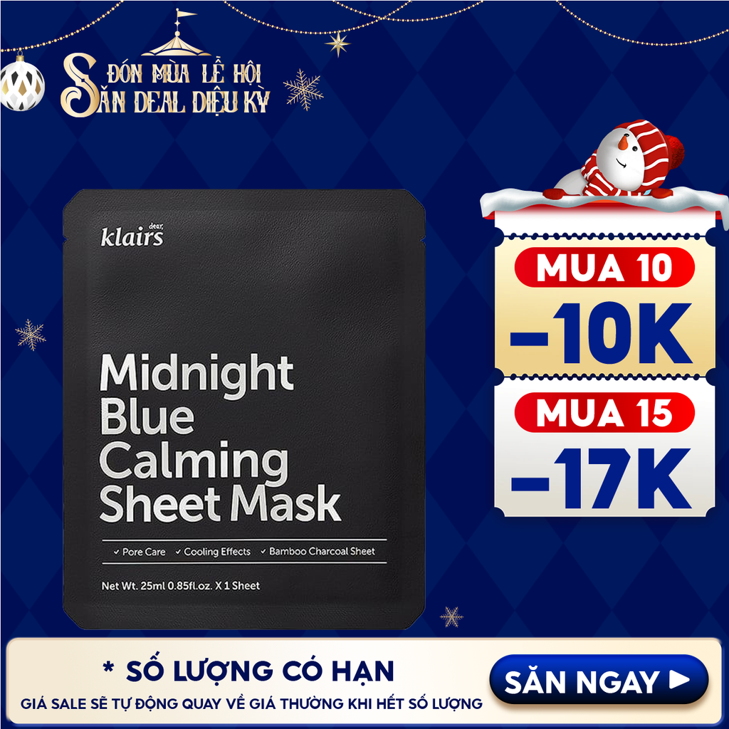 Mặt Nạ Klairs Làm Dịu, Hỗ Trợ Giảm Kích Ứng, Phục Hồi Da Midnight Blue Calming Sheet Mask 25ml