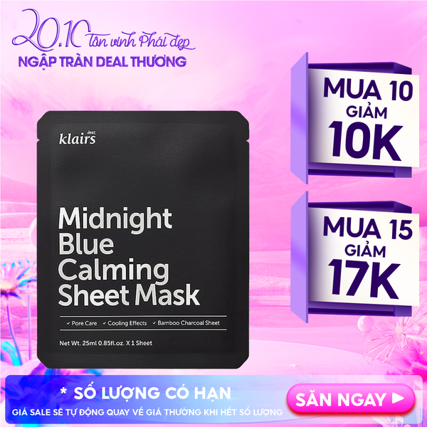  Mặt Nạ Klairs Làm Dịu, Hỗ Trợ Giảm Kích Ứng, Phục Hồi Da Midnight Blue Calming Sheet Mask 25ml 