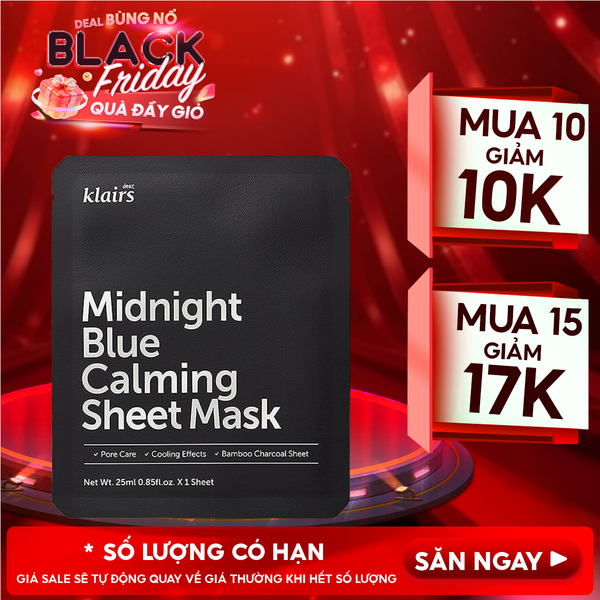  Mặt Nạ Klairs Làm Dịu, Hỗ Trợ Giảm Kích Ứng, Phục Hồi Da Midnight Blue Calming Sheet Mask 25ml 