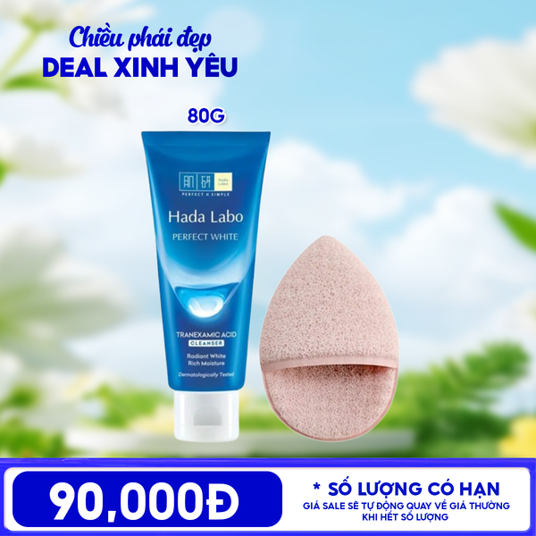  Combo 20/10: Sữa Rửa Mặt Hada Labo Perfect White Arbutin Cleanser + Bông Mút Rửa Mặt Xỏ Ngón TOOLA BT-TLA086 