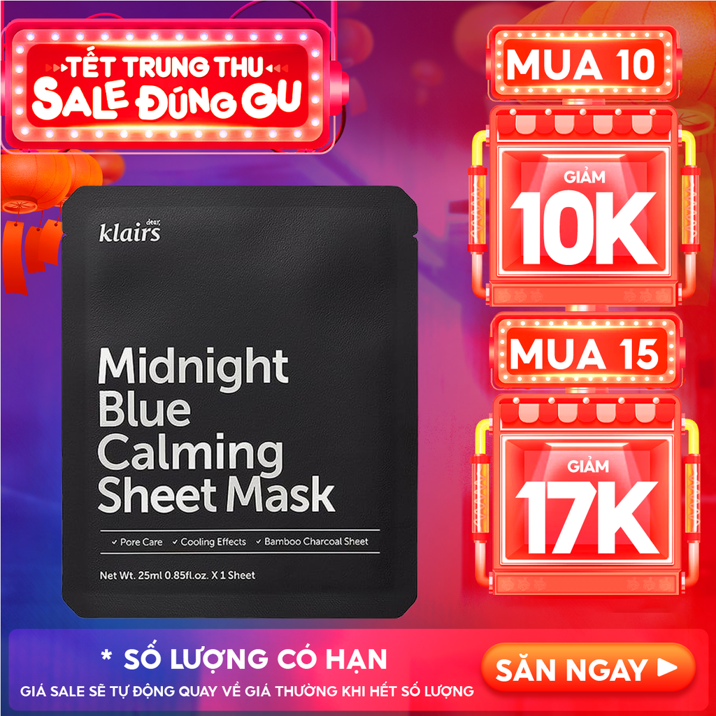 Mặt Nạ Klairs Làm Dịu, Hỗ Trợ Giảm Kích Ứng, Phục Hồi Da Midnight Blue Calming Sheet Mask 25ml