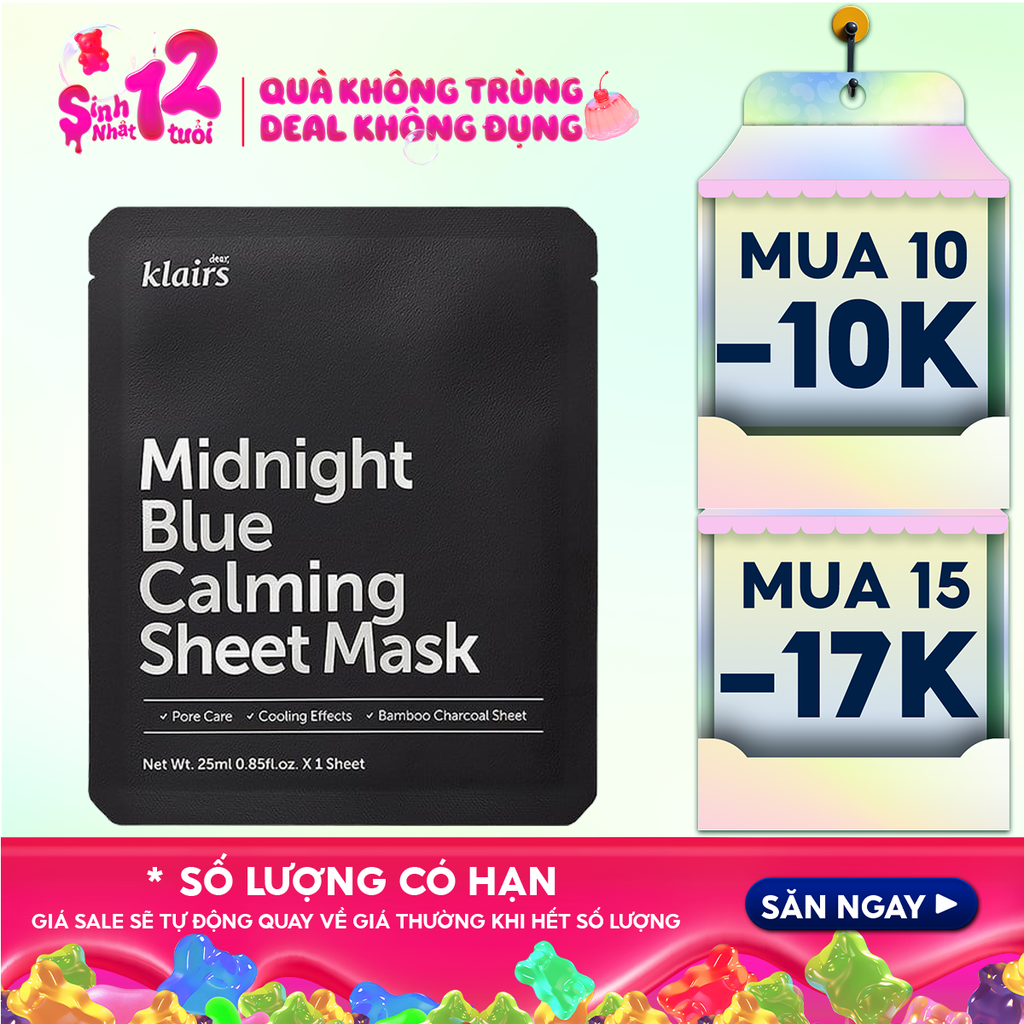 Mặt Nạ Klairs Làm Dịu, Hỗ Trợ Giảm Kích Ứng, Phục Hồi Da Midnight Blue Calming Sheet Mask 25ml