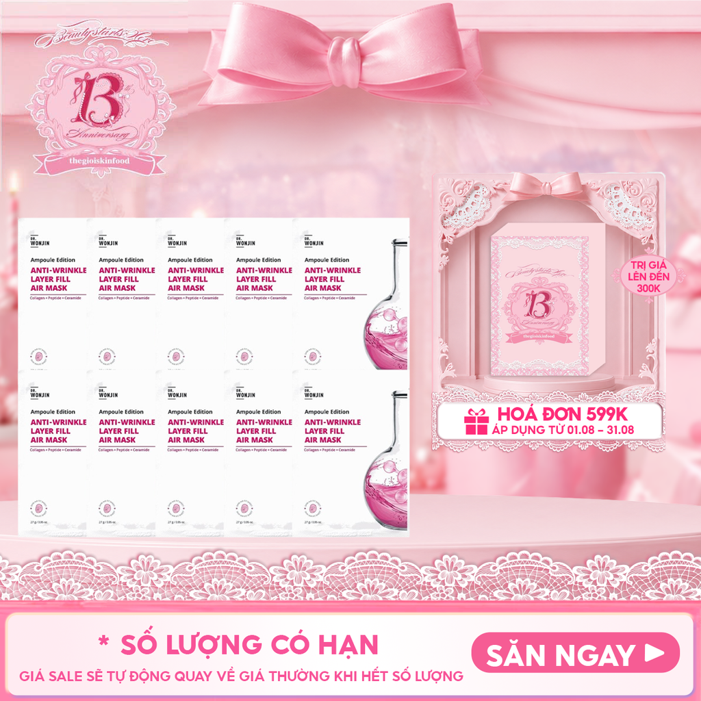 Combo 10 Miếng Mặt Nạ Tinh Chất Cấp Ẩm, Làm Dịu Da Wonjin Ampoule Edition Fill Air Mask 27g
