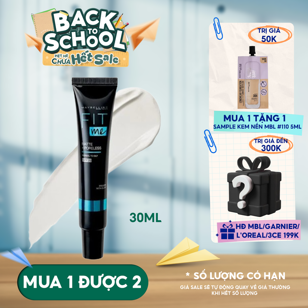 Kem Lót Maybelline Kiềm Dầu, Lâu Trôi, Ngăn Xuống Tông Fit Me Matte + Poreless 16H Mattifying Primer 30ml