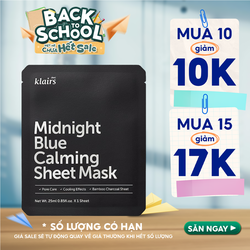 Mặt Nạ Klairs Làm Dịu, Hỗ Trợ Giảm Kích Ứng, Phục Hồi Da Midnight Blue Calming Sheet Mask 25ml