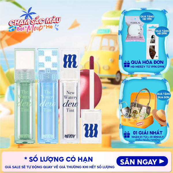  [NEW DEW] Son Tint Bóng Merzy Dạng Thạch, Bền Màu, Lâu Trôi Cho Đôi Môi Căng Mọng, Ẩm Mịn The Watery Dew Tint 