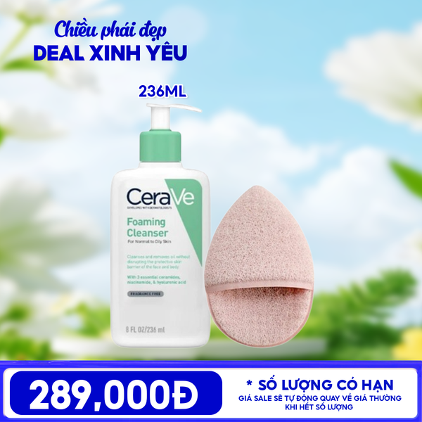  Combo 20/10: Sữa Rửa Mặt CeraveDeveloped With Dermatologists Foaming Cleanser + Bông Mút Rửa Mặt Xỏ Ngón TOOLA Face Sponge BT-TLA086 