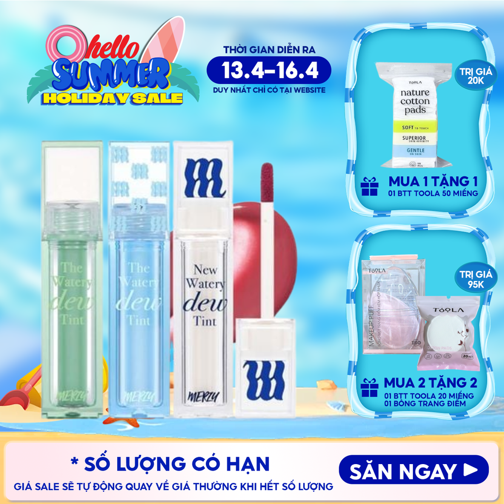 [NEW DEW] Son Tint Bóng Merzy Dạng Thạch, Bền Màu, Lâu Trôi Cho Đôi Môi Căng Mọng, Ẩm Mịn The Watery Dew Tint