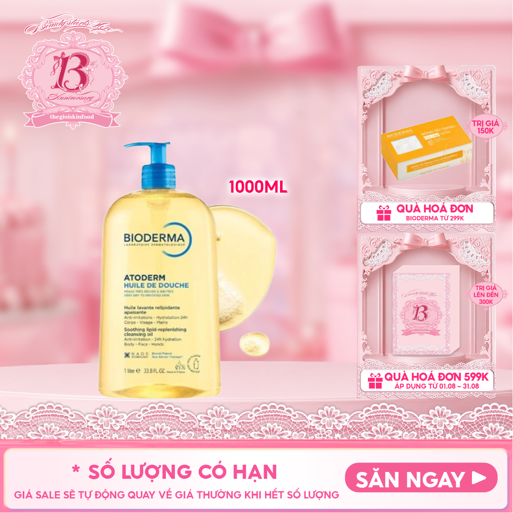 Dầu Tắm Bioderma Làm Sạch, Làm Dịu Cho Da Khô, Nhạy Cảm Atoderm Huile De Douche 1000ml